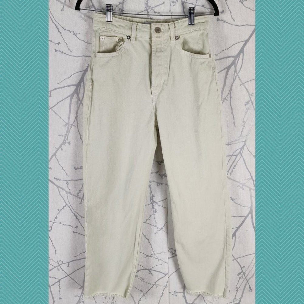 Zara Ivory Off White High Rise Straight Leg Crop Jeans